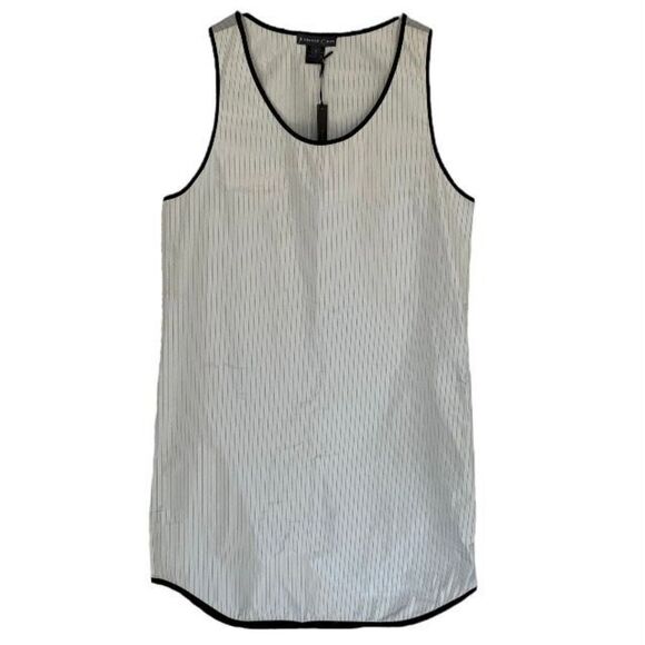 Jennifer Chun Pinstriped Gray White Contrast Sleeveless Shift Dress NWT Size 2 - Picture 1 of 6